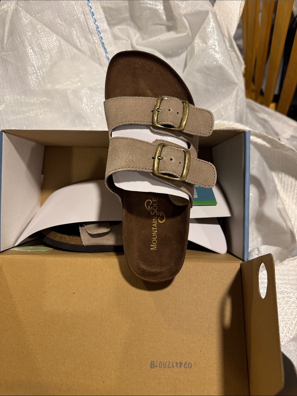 Mountain Sole Women's Beige Double-Buckle Suede Sandals